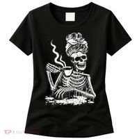 Coffee Drinking Skeleton Lazy DIY Halloween Costume Women's T-Shirt thumb 0
