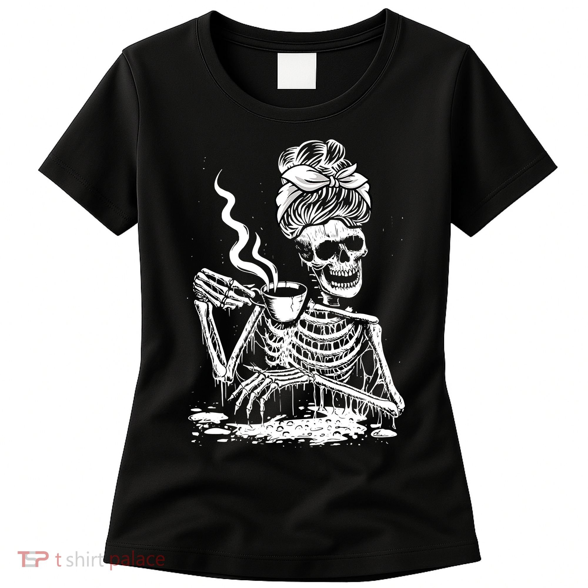 Coffee Drinking Skeleton Lazy DIY Halloween Costume Women's T-Shirt