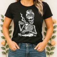 Coffee Drinking Skeleton Lazy DIY Halloween Costume Women's T-Shirt thumb 2