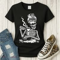 Coffee Drinking Skeleton Lazy DIY Halloween Costume Women's T-Shirt thumb 3
