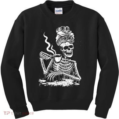 Coffee Drinking Skeleton Lazy DIY Halloween Costume Kids Sweatshirt