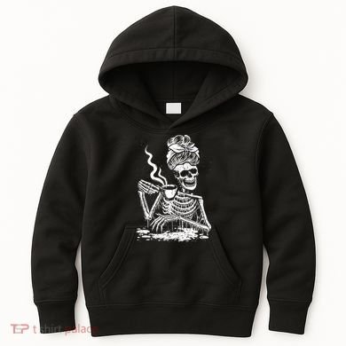 Coffee Drinking Skeleton Lazy DIY Halloween Costume Kids Hoodie