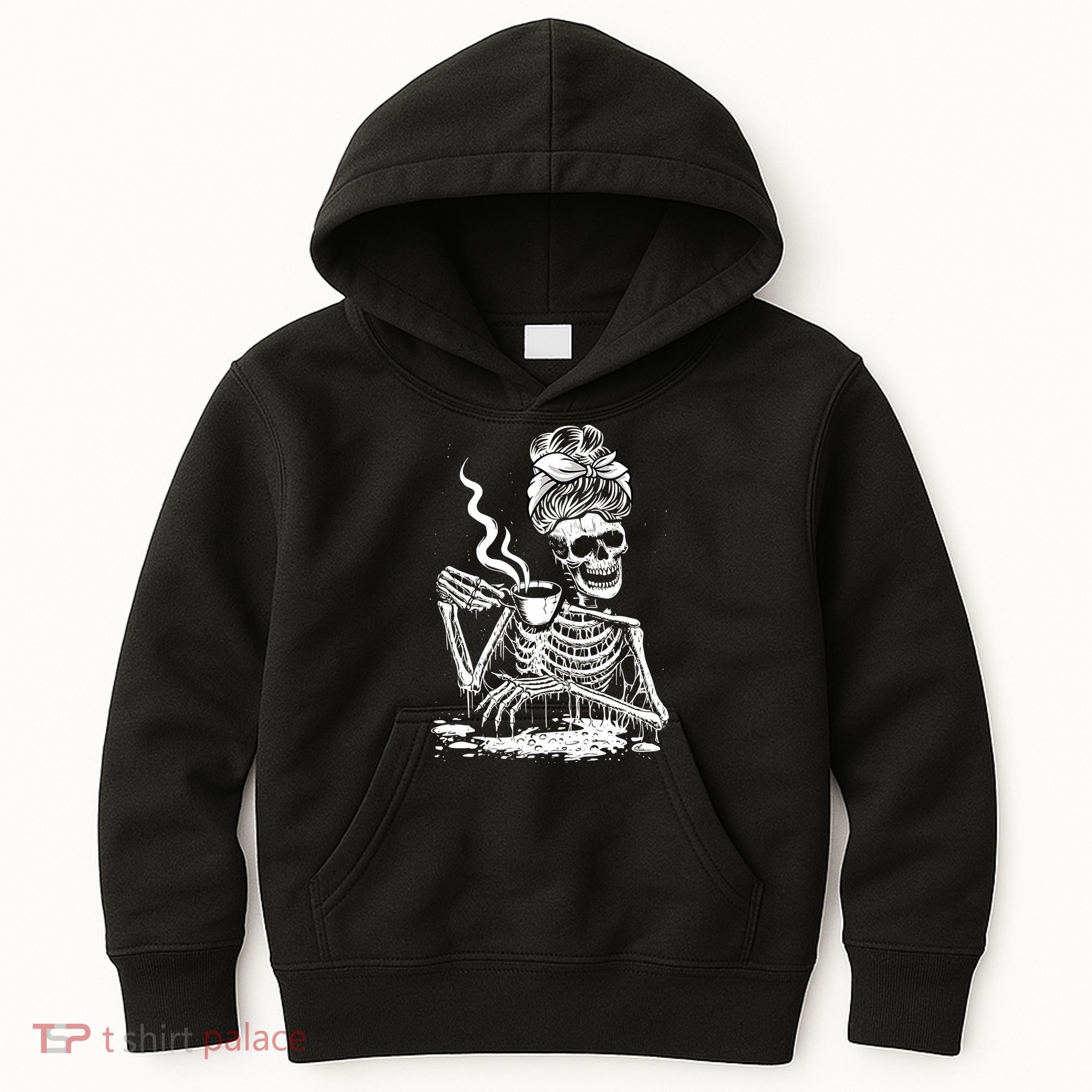 Coffee Drinking Skeleton Lazy DIY Halloween Costume Kids Hoodie