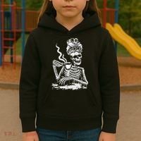 Coffee Drinking Skeleton Lazy DIY Halloween Costume Kids Hoodie thumb 3