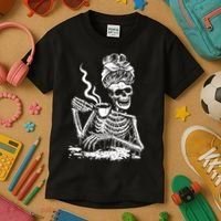 Coffee Drinking Skeleton Lazy DIY Halloween Costume Kids T-Shirt thumb 3