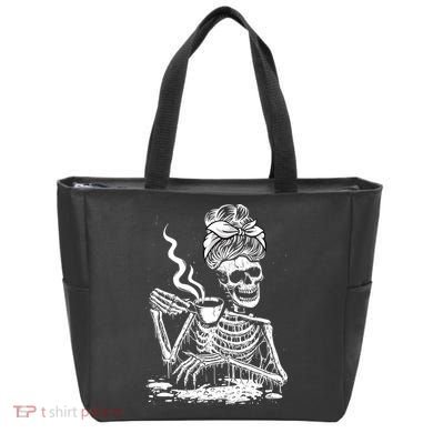 Coffee Drinking Skeleton Lazy DIY Halloween Costume Tote Bag