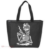Coffee Drinking Skeleton Lazy DIY Halloween Costume Tote Bag thumb 0