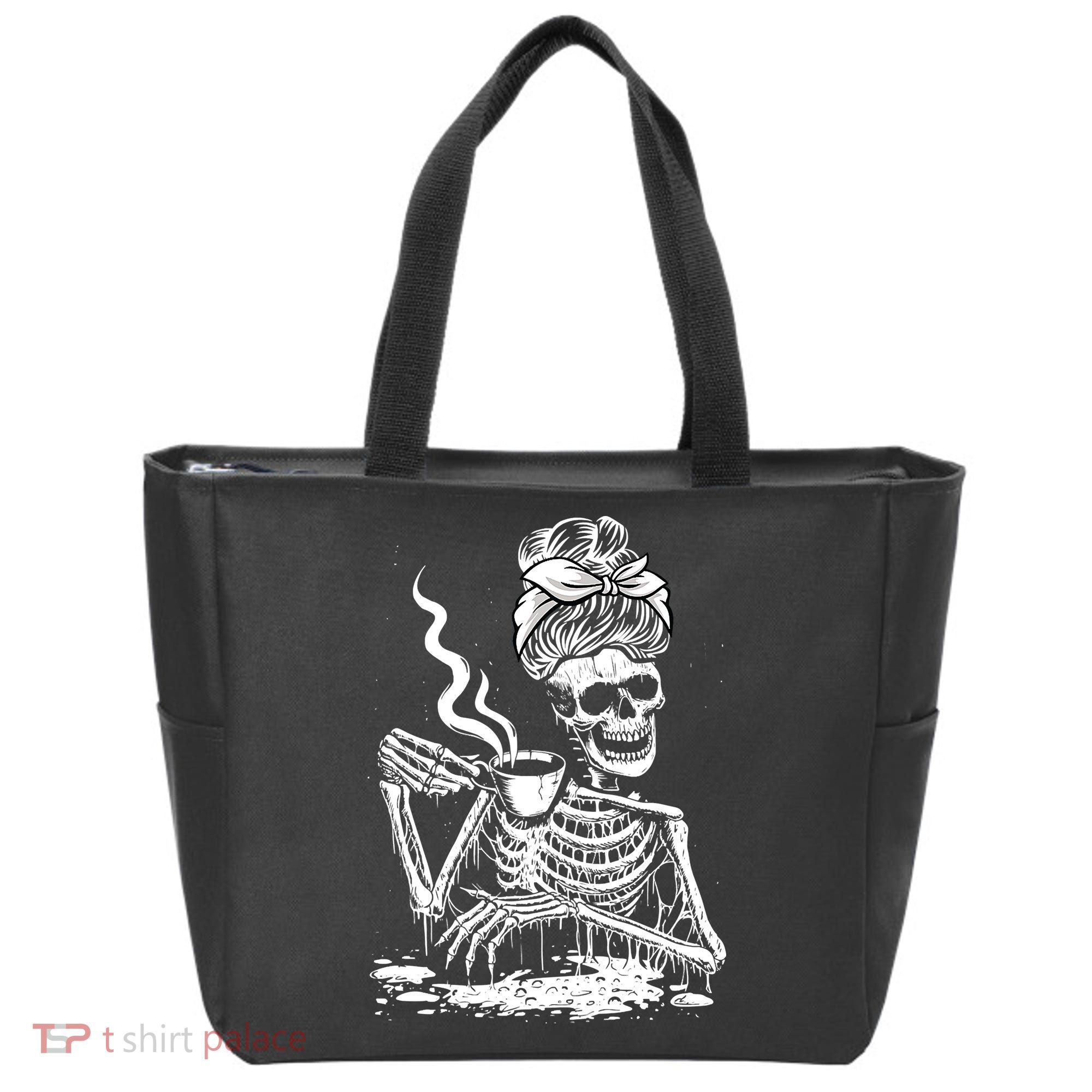 Coffee Drinking Skeleton Lazy DIY Halloween Costume Tote Bag