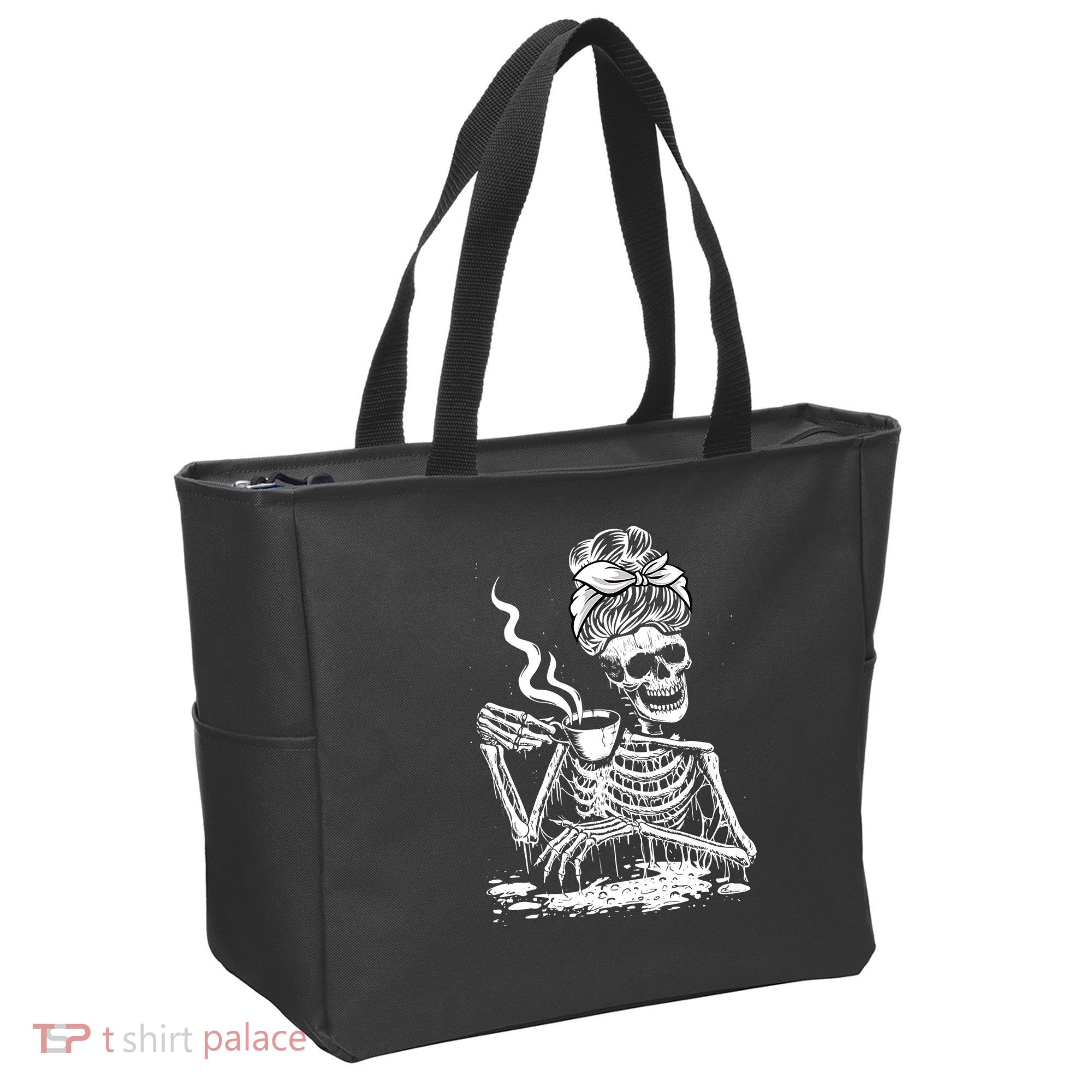 Coffee Drinking Skeleton Lazy DIY Halloween Costume Tote Bag