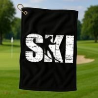 Cool Distressed Skiing Cute Gift For Skiers Golf Towel thumb 1