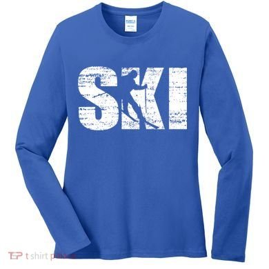 Cool Distressed Skiing Cute Gift For Skiers Women's Long Sleeve Shirt