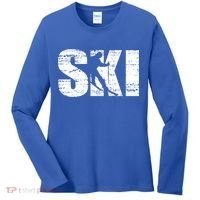Cool Distressed Skiing Cute Gift For Skiers Women's Long Sleeve Shirt thumb 0