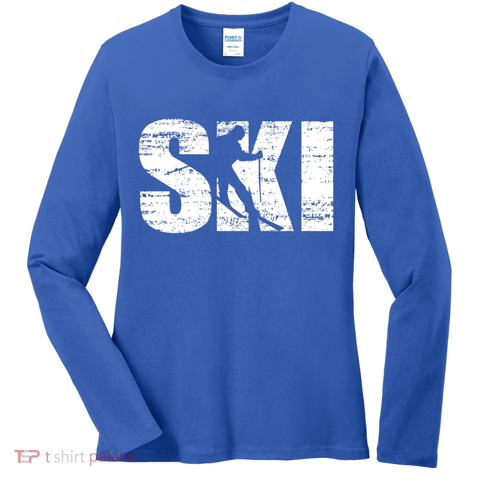 Cool Distressed Skiing Cute Gift For Skiers Women's Long Sleeve Shirt