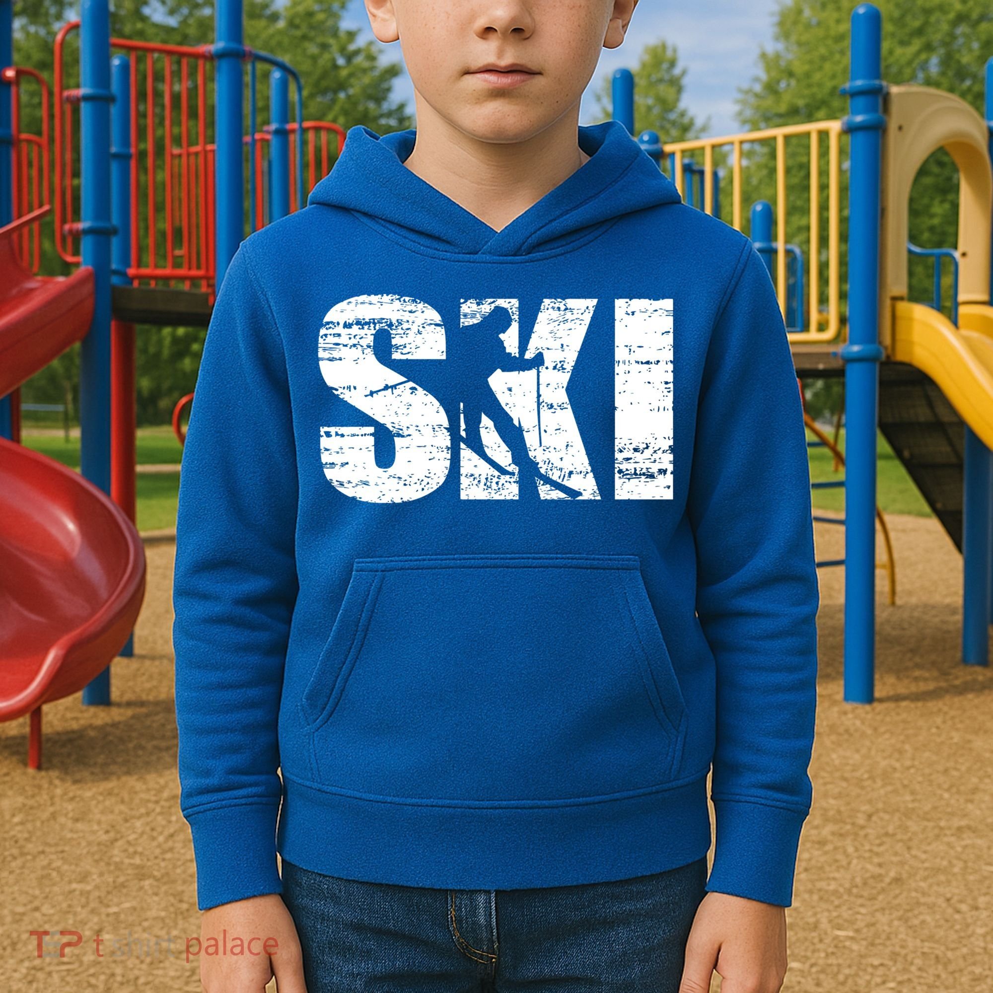 Cool Distressed Skiing Cute Gift For Skiers Kids Hoodie