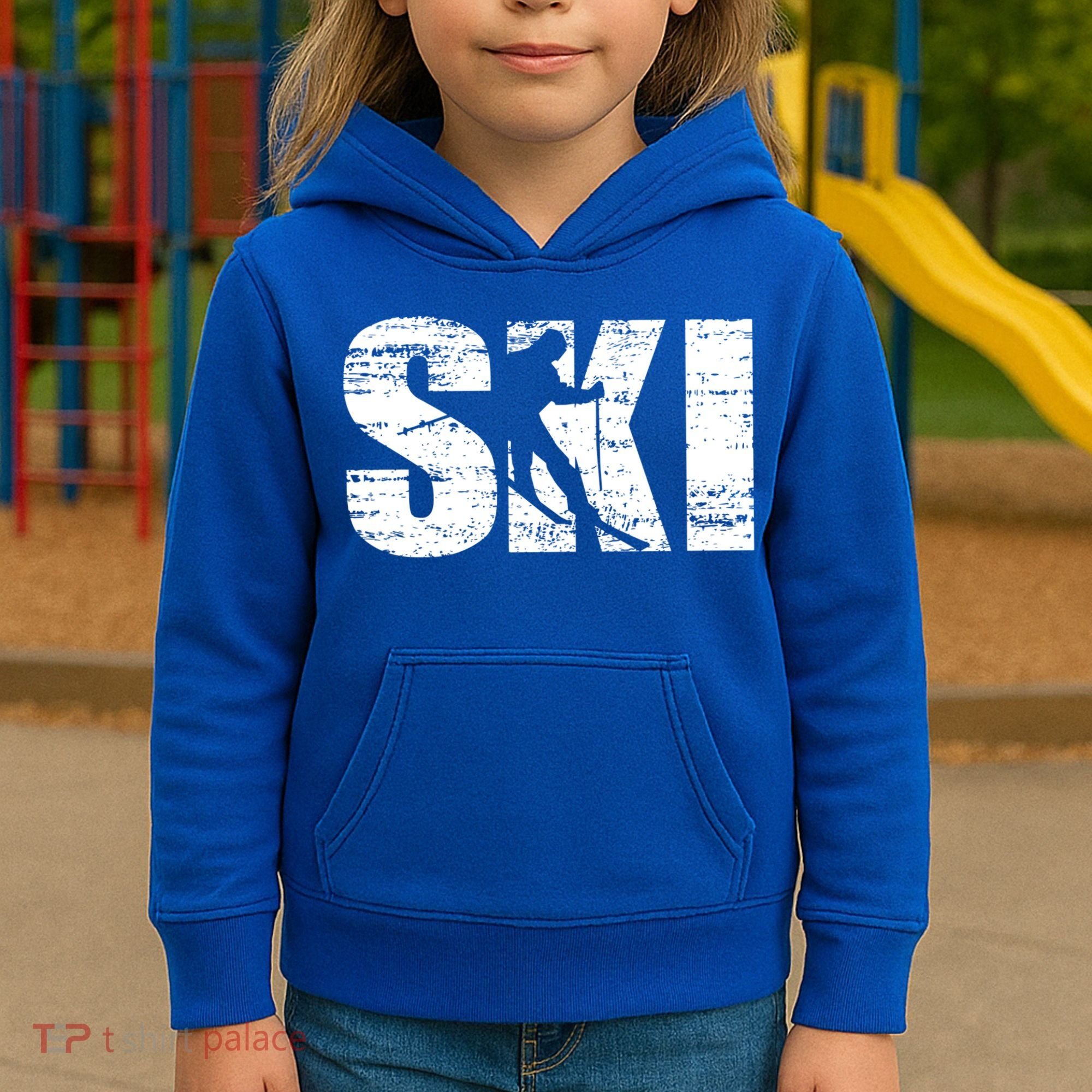Cool Distressed Skiing Cute Gift For Skiers Kids Hoodie