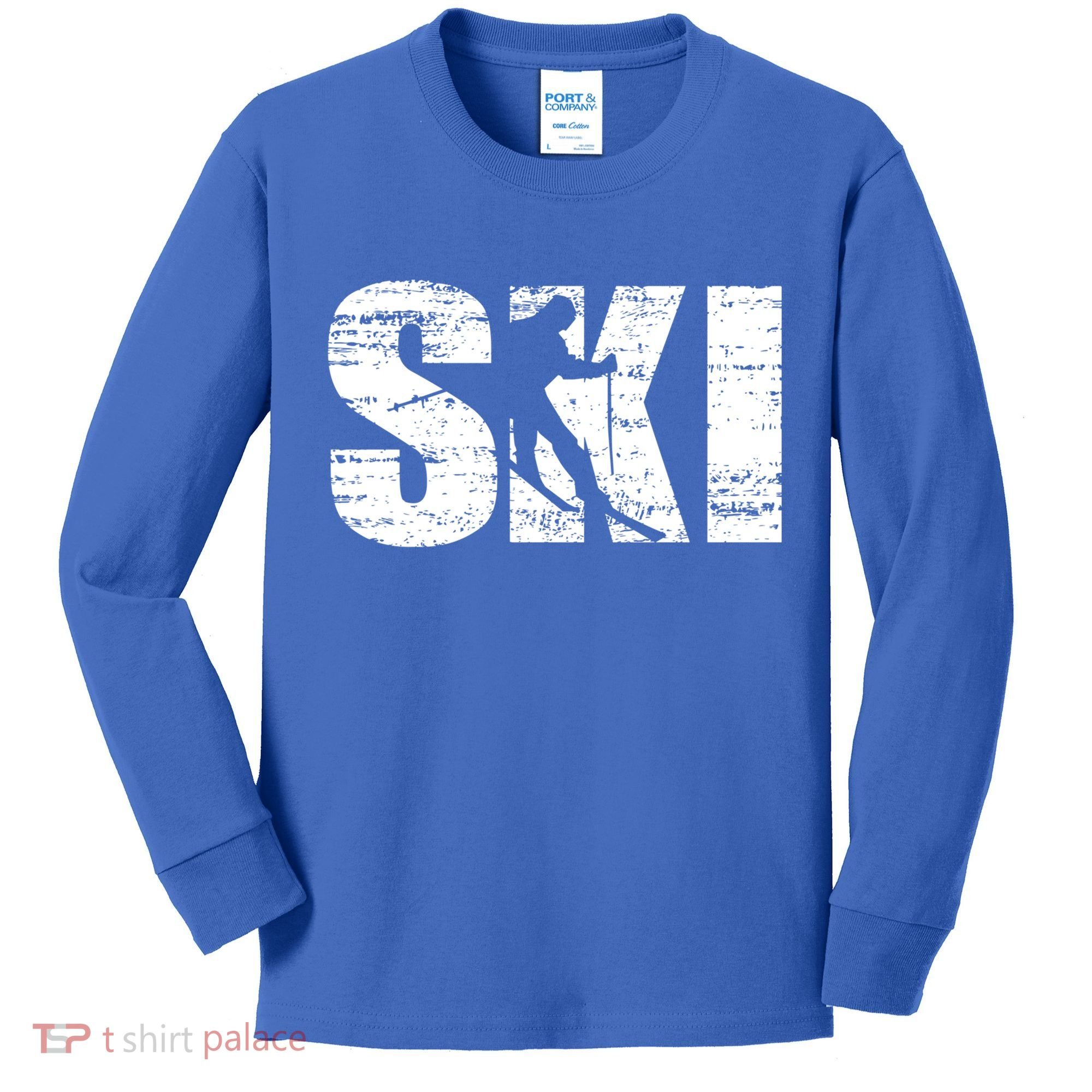 Cool Distressed Skiing Cute Gift For Skiers Kids Long Sleeve Shirt