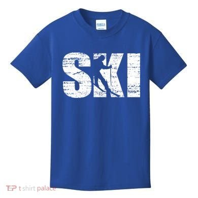 Cool Distressed Skiing Cute Gift For Skiers Kids T-Shirt