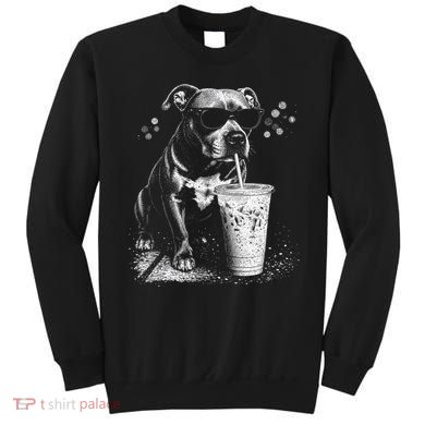 Cool Dog Sunglasses Drinking Ice Coffee Graphic Sweatshirt
