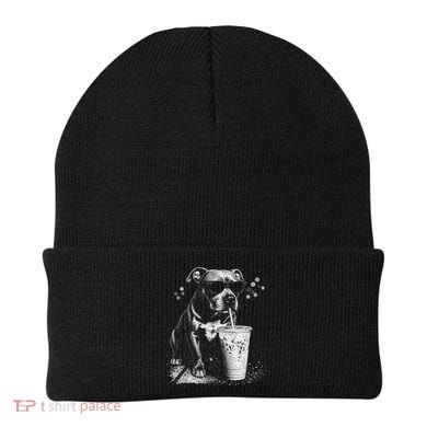 Cool Dog Sunglasses Drinking Ice Coffee Graphic Beanie