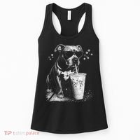 Cool Dog Sunglasses Drinking Ice Coffee Graphic Women's Tank Top thumb 0
