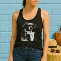Cool Dog Sunglasses Drinking Ice Coffee Graphic Women's Tank Top thumb 2