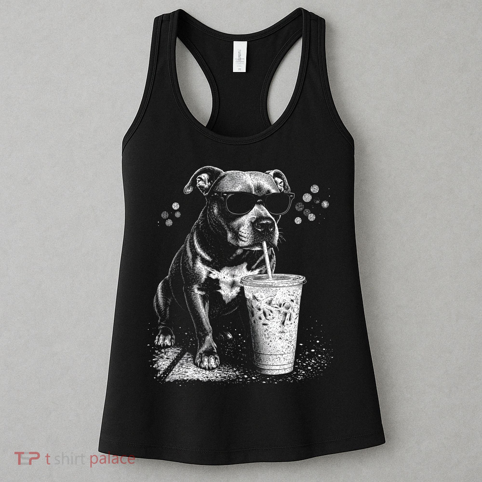 Cool Dog Sunglasses Drinking Ice Coffee Graphic Women's Tank Top