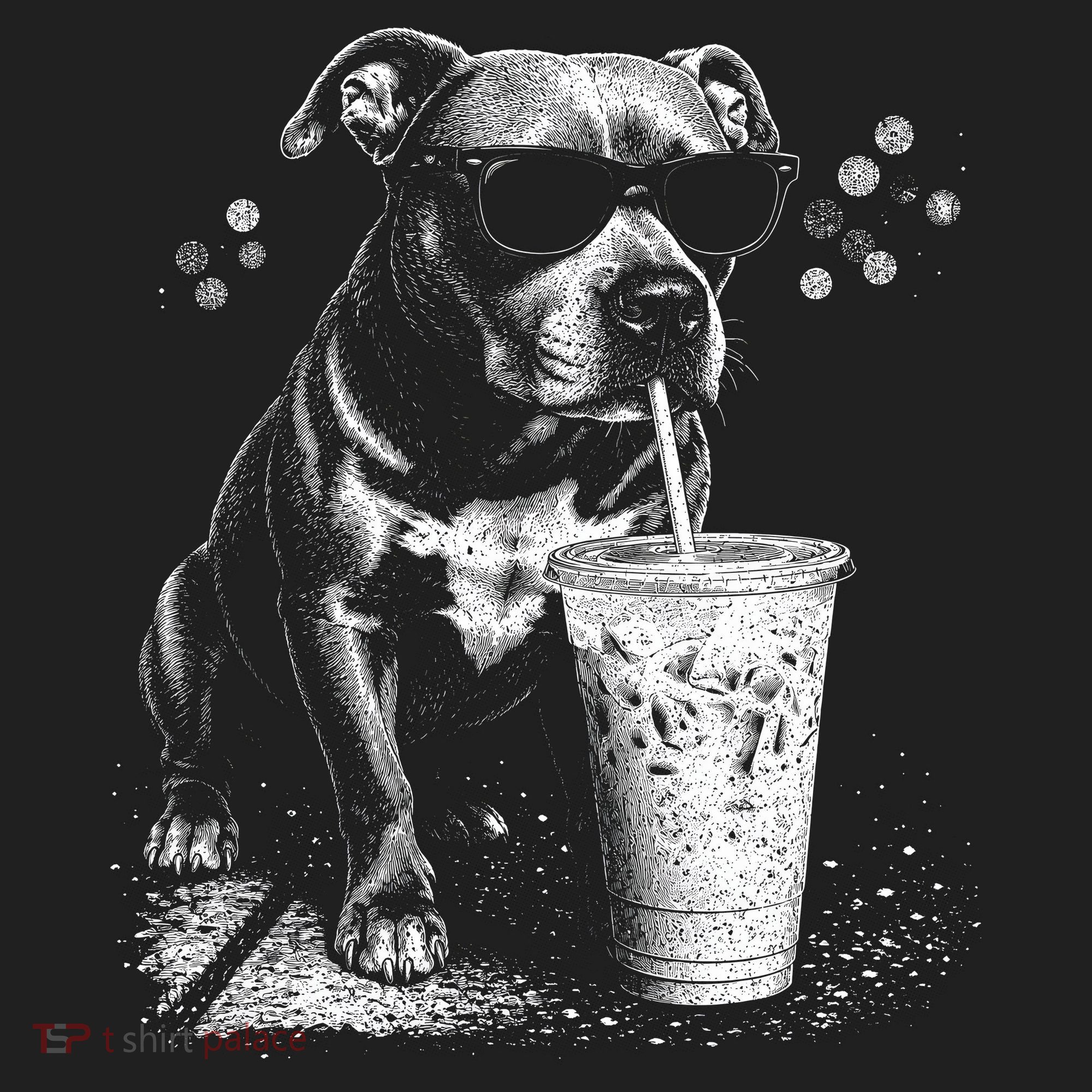 Cool Dog Sunglasses Drinking Ice Coffee Graphic Hat
