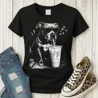 Cool Dog Sunglasses Drinking Ice Coffee Graphic Women's T-Shirt thumb 3