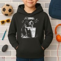 Cool Dog Sunglasses Drinking Ice Coffee Graphic Kids Hoodie thumb 2
