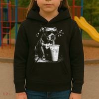 Cool Dog Sunglasses Drinking Ice Coffee Graphic Kids Hoodie thumb 3