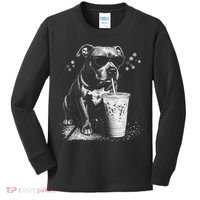 Cool Dog Sunglasses Drinking Ice Coffee Graphic Kids Long Sleeve Shirt thumb 0