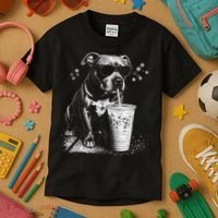 Cool Dog Sunglasses Drinking Ice Coffee Graphic Kids T-Shirt thumb 3