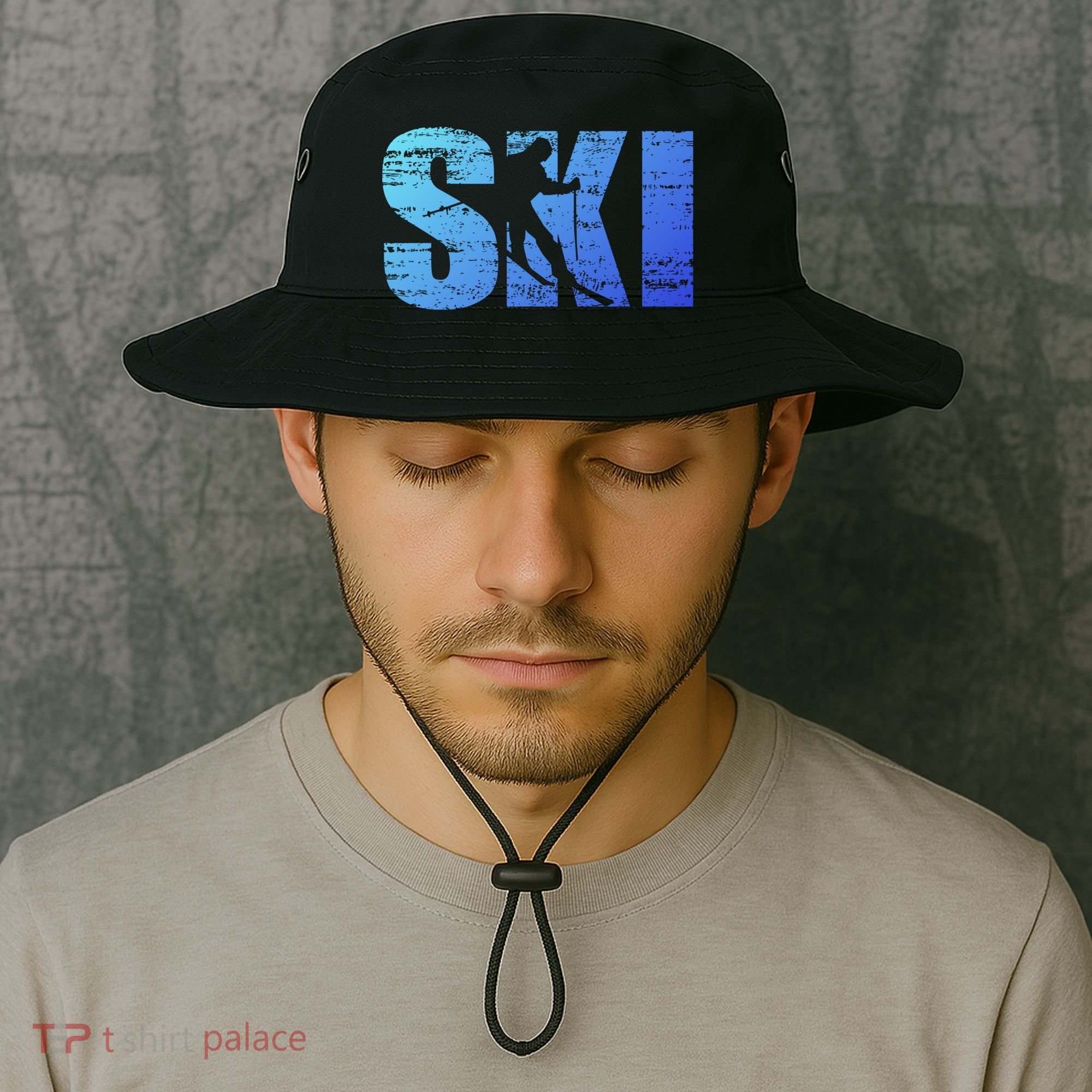 Cool Distressed Skiing Gift For Skiers Bucket Hat