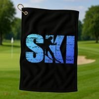 Cool Distressed Skiing Gift For Skiers Golf Towel thumb 1