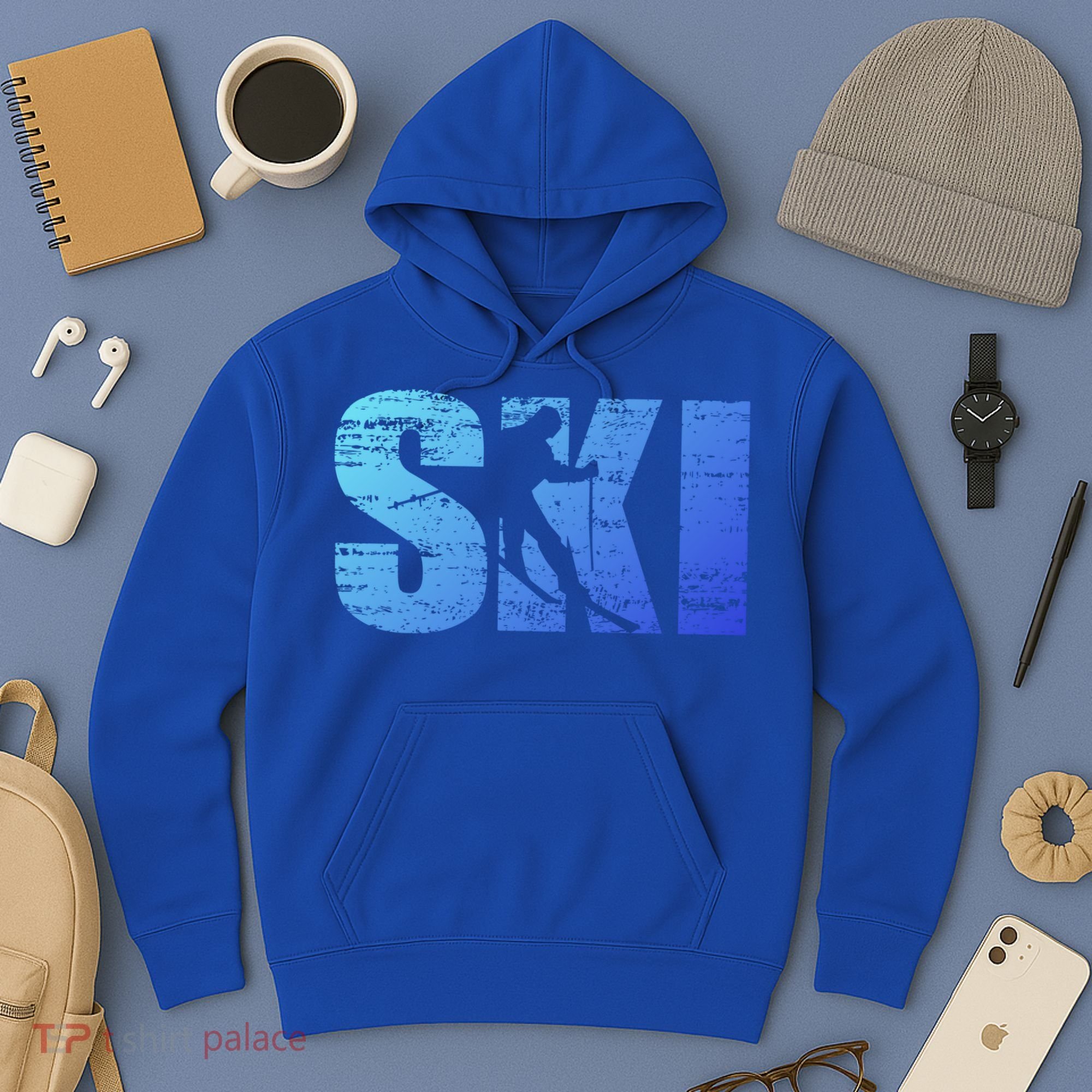 Cool Distressed Skiing Gift For Skiers Hoodie