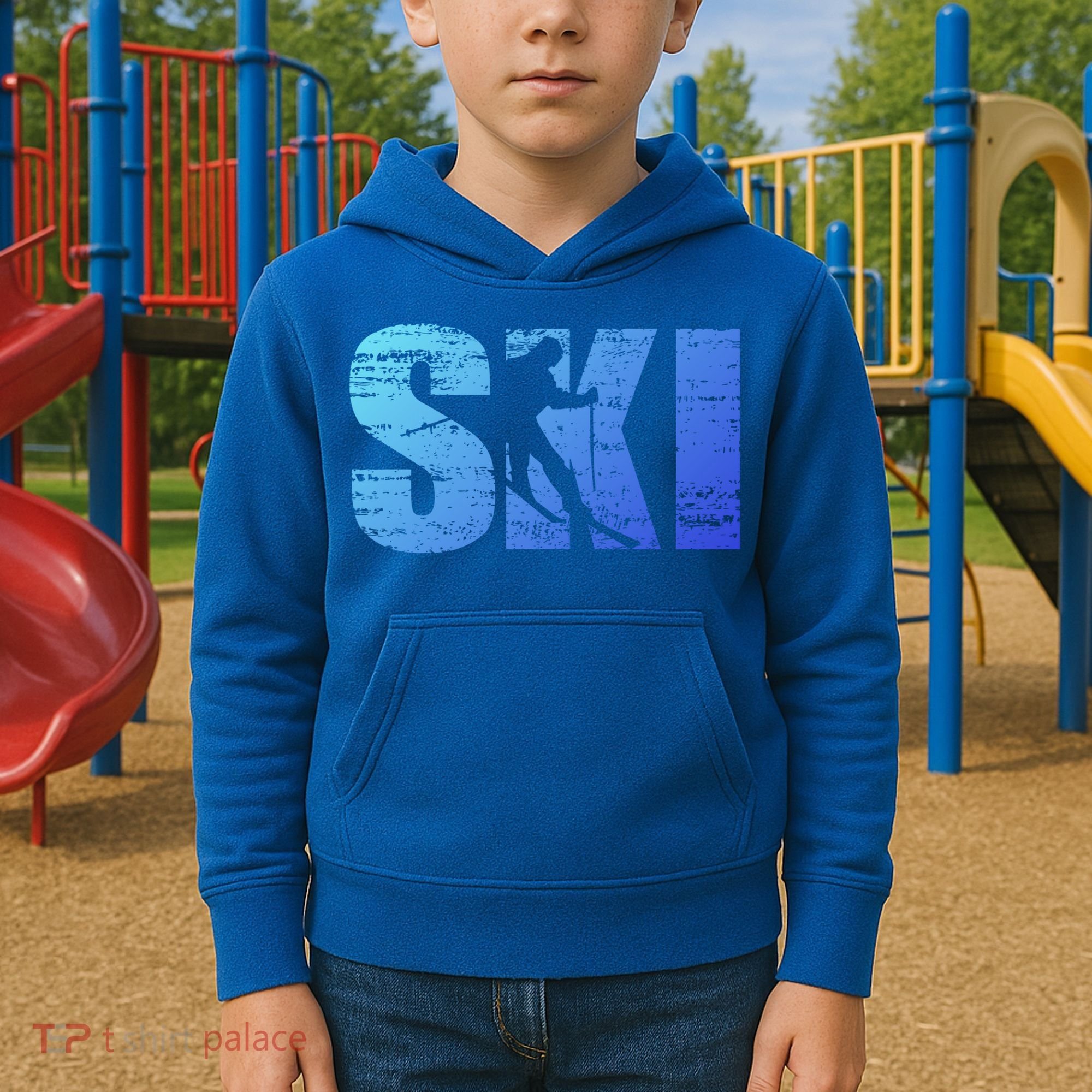 Cool Distressed Skiing Gift For Skiers Kids Hoodie