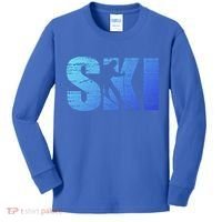 Cool Distressed Skiing Gift For Skiers Kids Long Sleeve Shirt thumb 0
