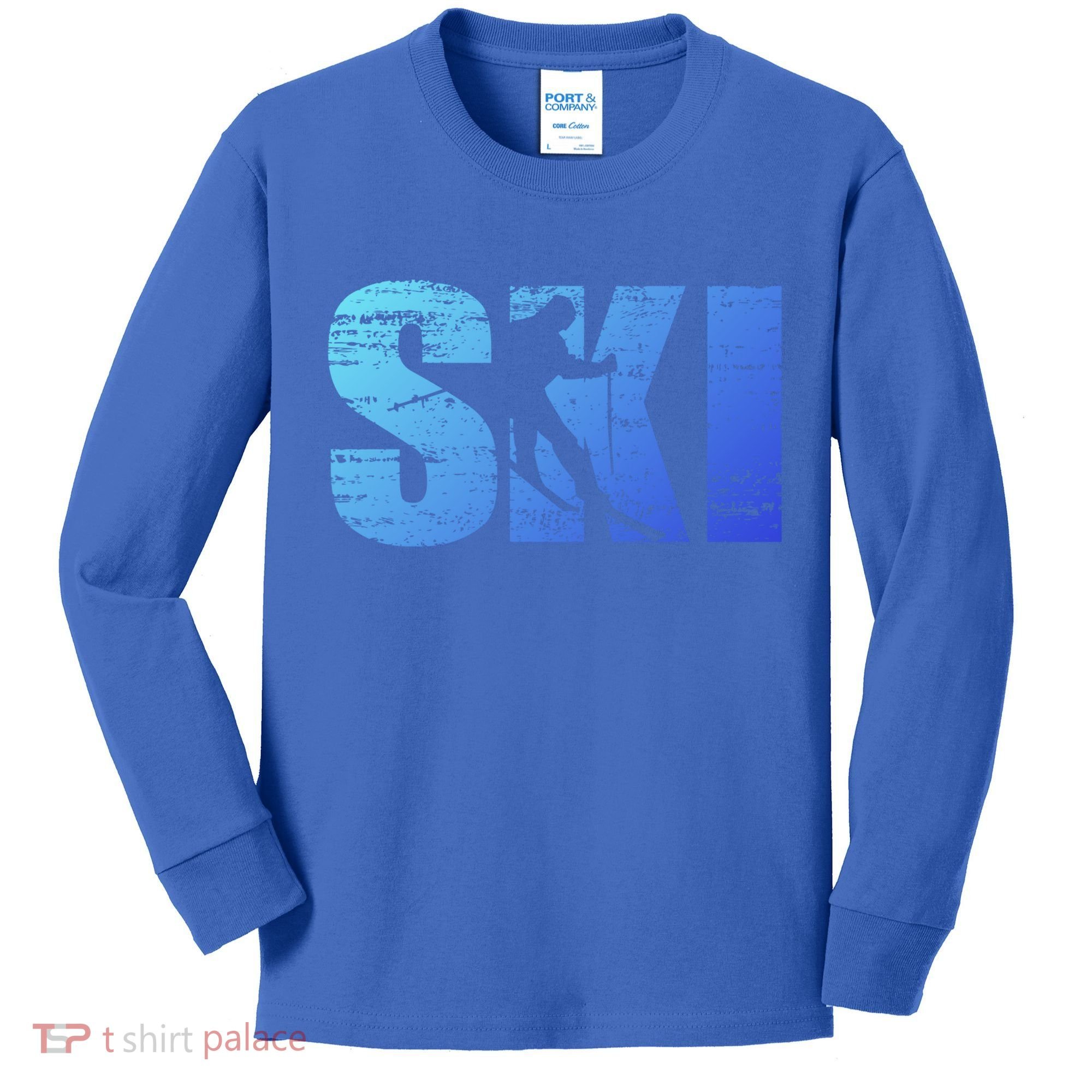 Cool Distressed Skiing Gift For Skiers Kids Long Sleeve Shirt