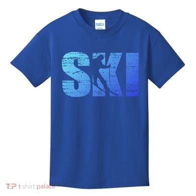 Cool Distressed Skiing Gift For Skiers Kids T-Shirt