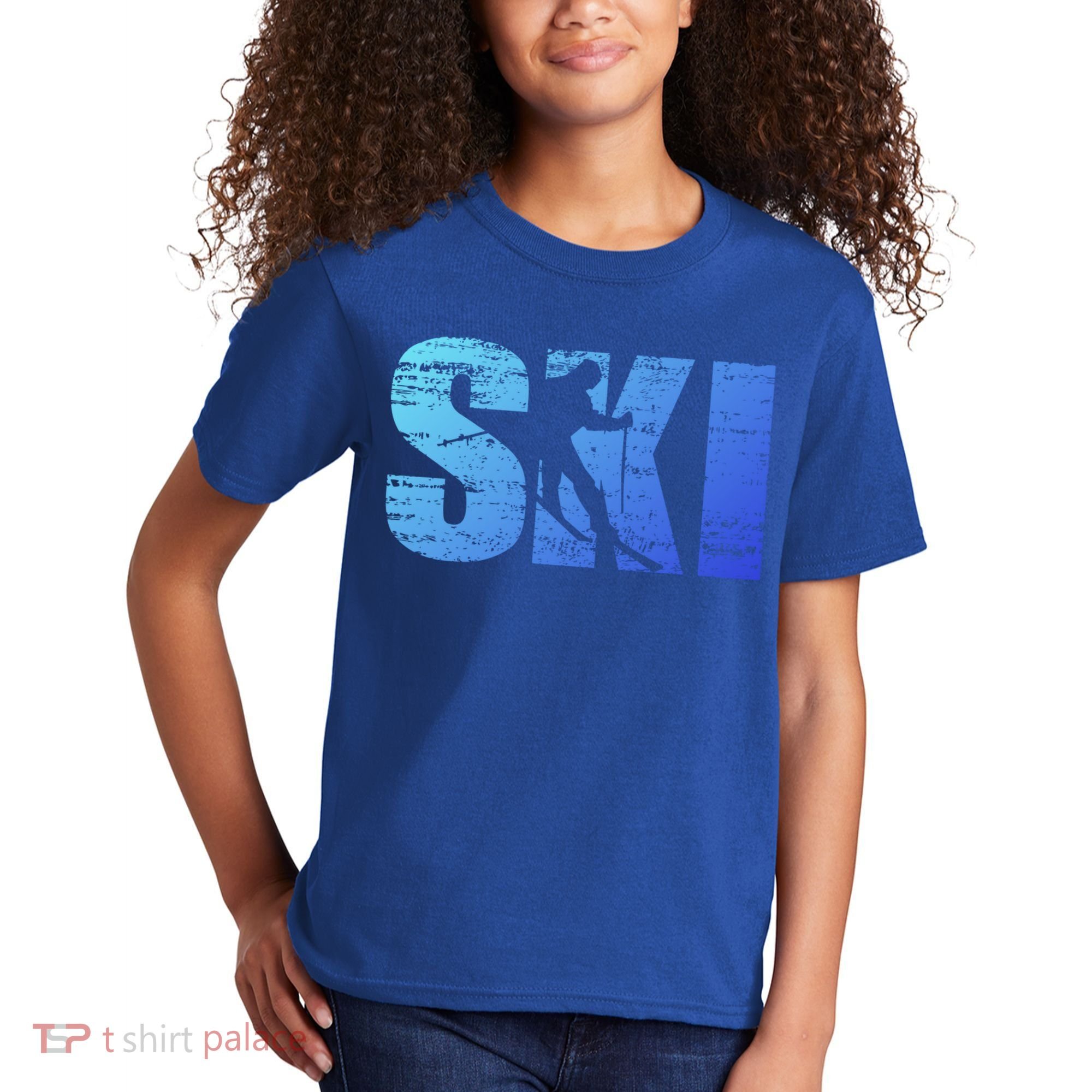 Cool Distressed Skiing Gift For Skiers Kids T-Shirt