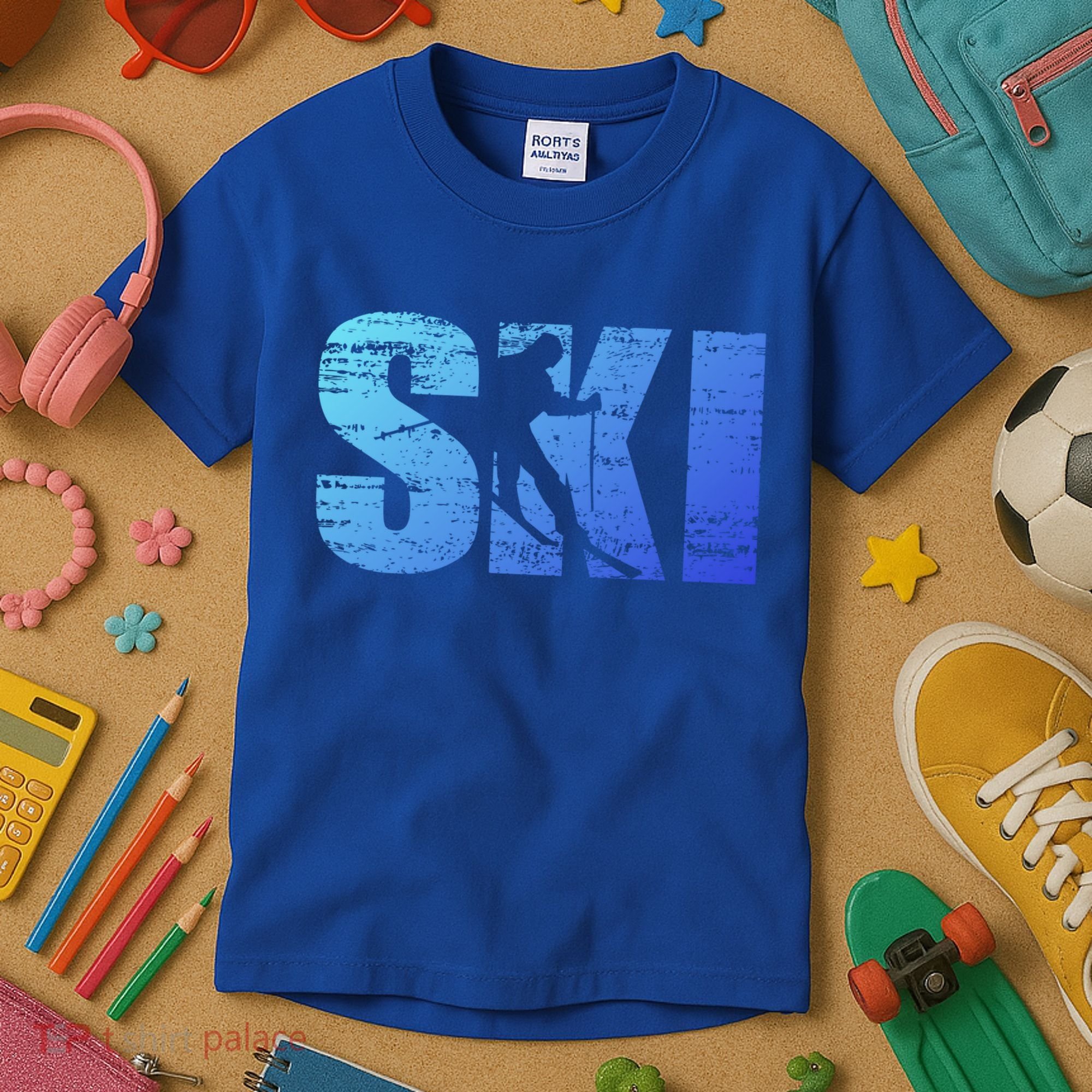 Cool Distressed Skiing Gift For Skiers Kids T-Shirt