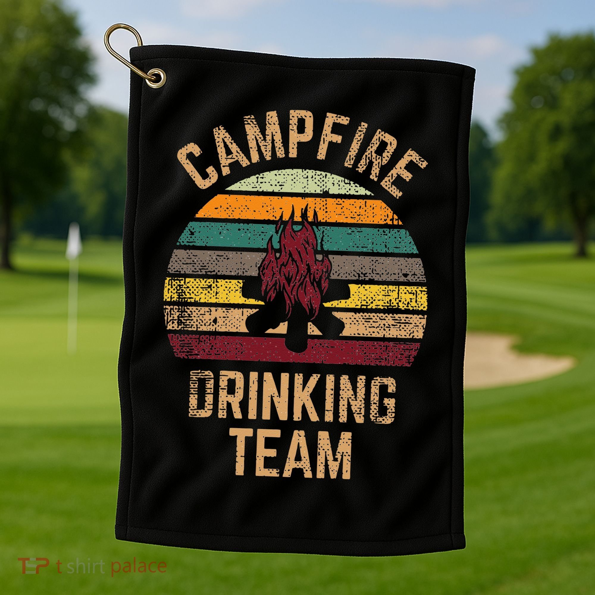 Campfire Drinking Team Beer Alcohol Funny Camping Golf Towel