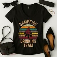 Campfire Drinking Team Beer Alcohol Funny Camping Women's V-Neck T-Shirt thumb 2
