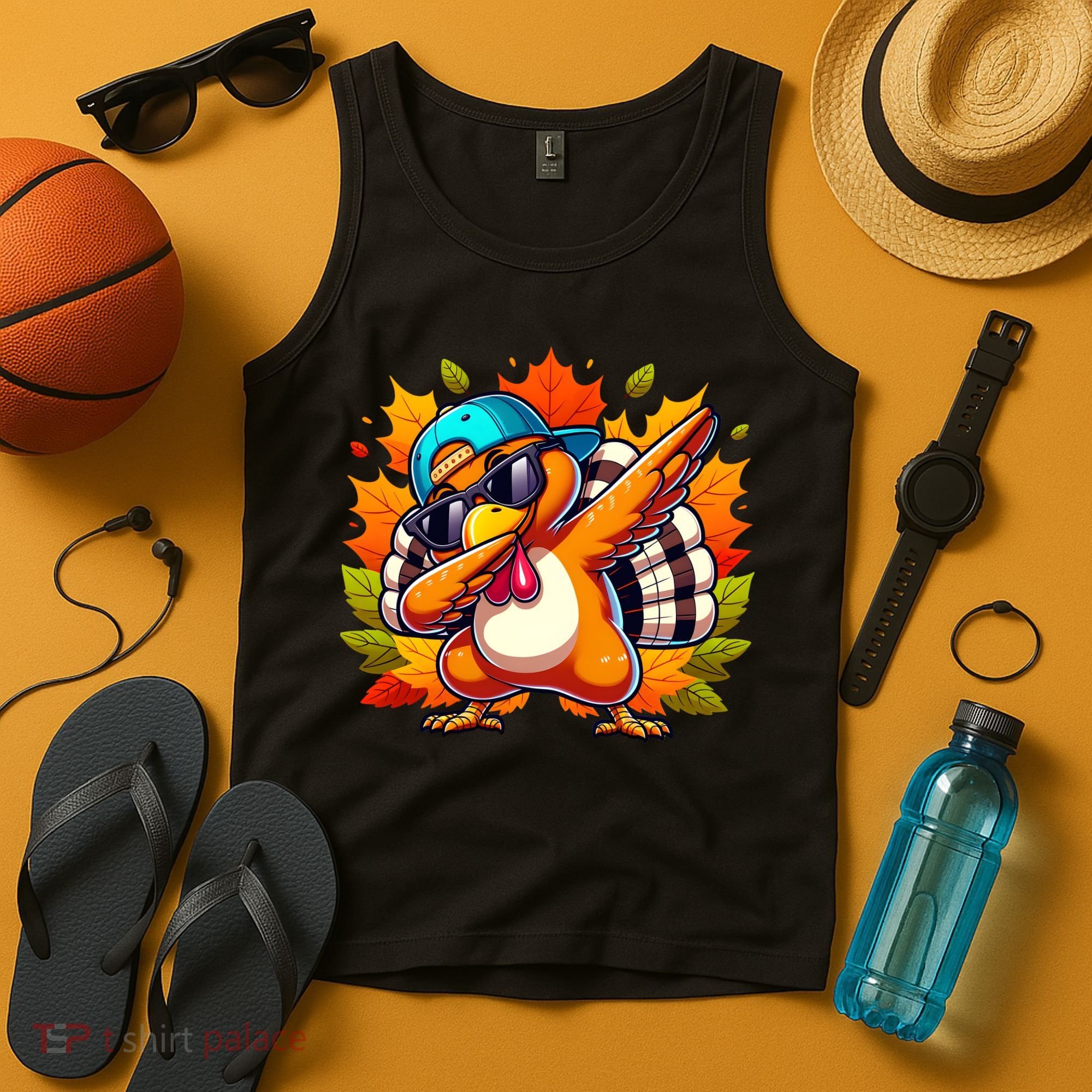 Cute Dabbing Thanksgiving Turkey Fall Vibes Tank Top