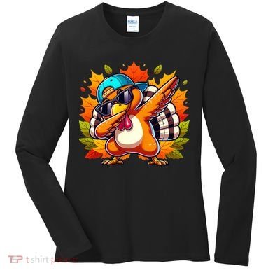 Cute Dabbing Thanksgiving Turkey Fall Vibes Women's Long Sleeve Shirt
