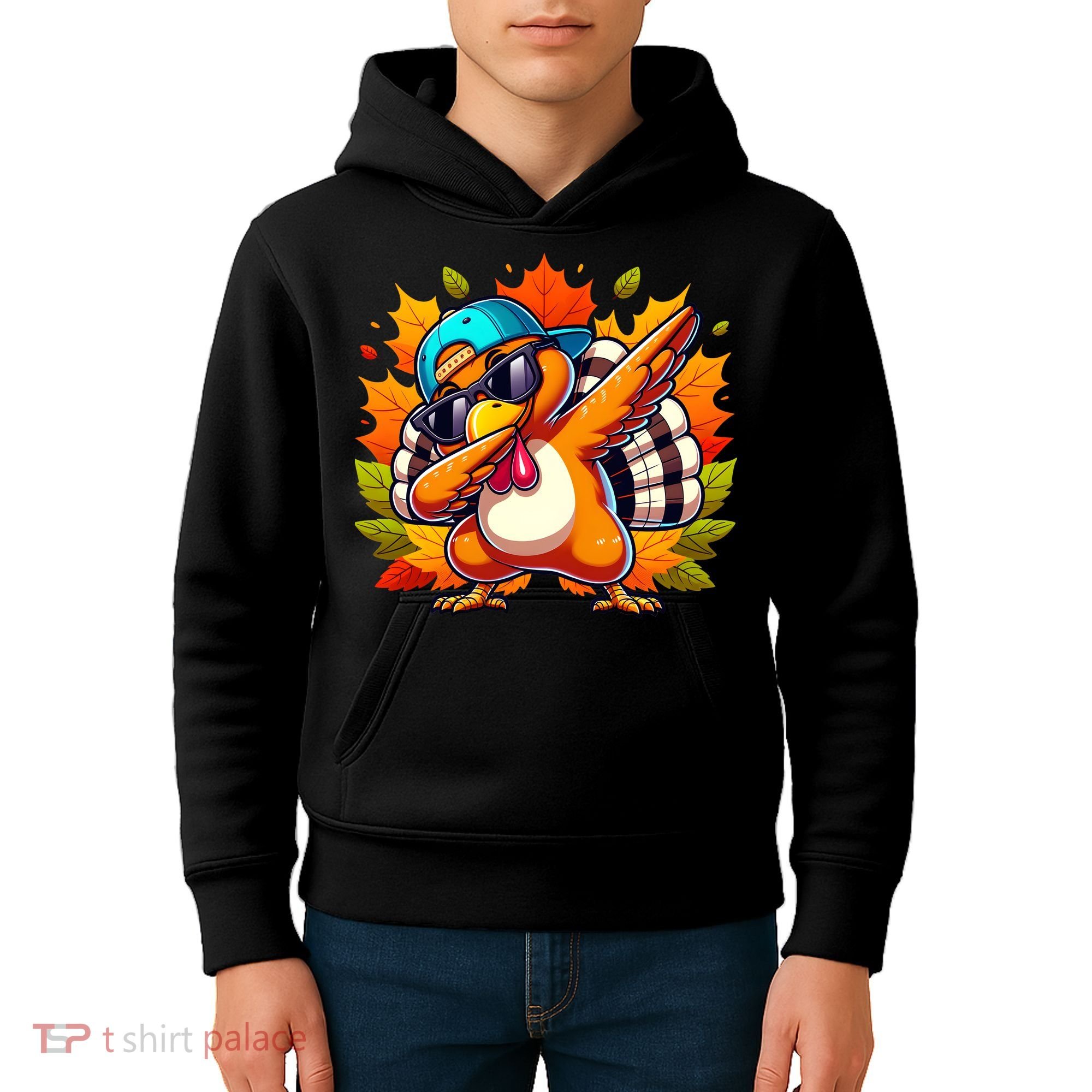 Cute Dabbing Thanksgiving Turkey Fall Vibes Kids Hoodie
