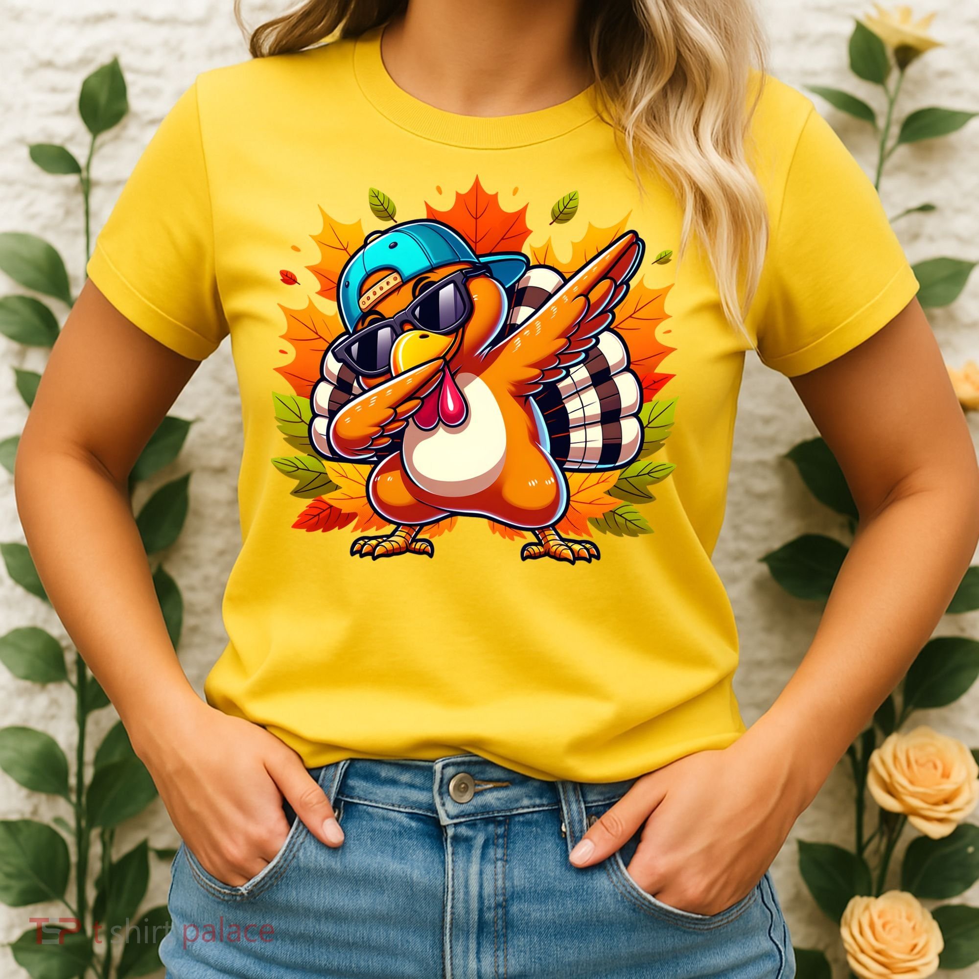 Cute Dabbing Thanksgiving Turkey Fall Vibes Women's T-Shirt