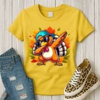 Cute Dabbing Thanksgiving Turkey Fall Vibes Women's T-Shirt thumb 3