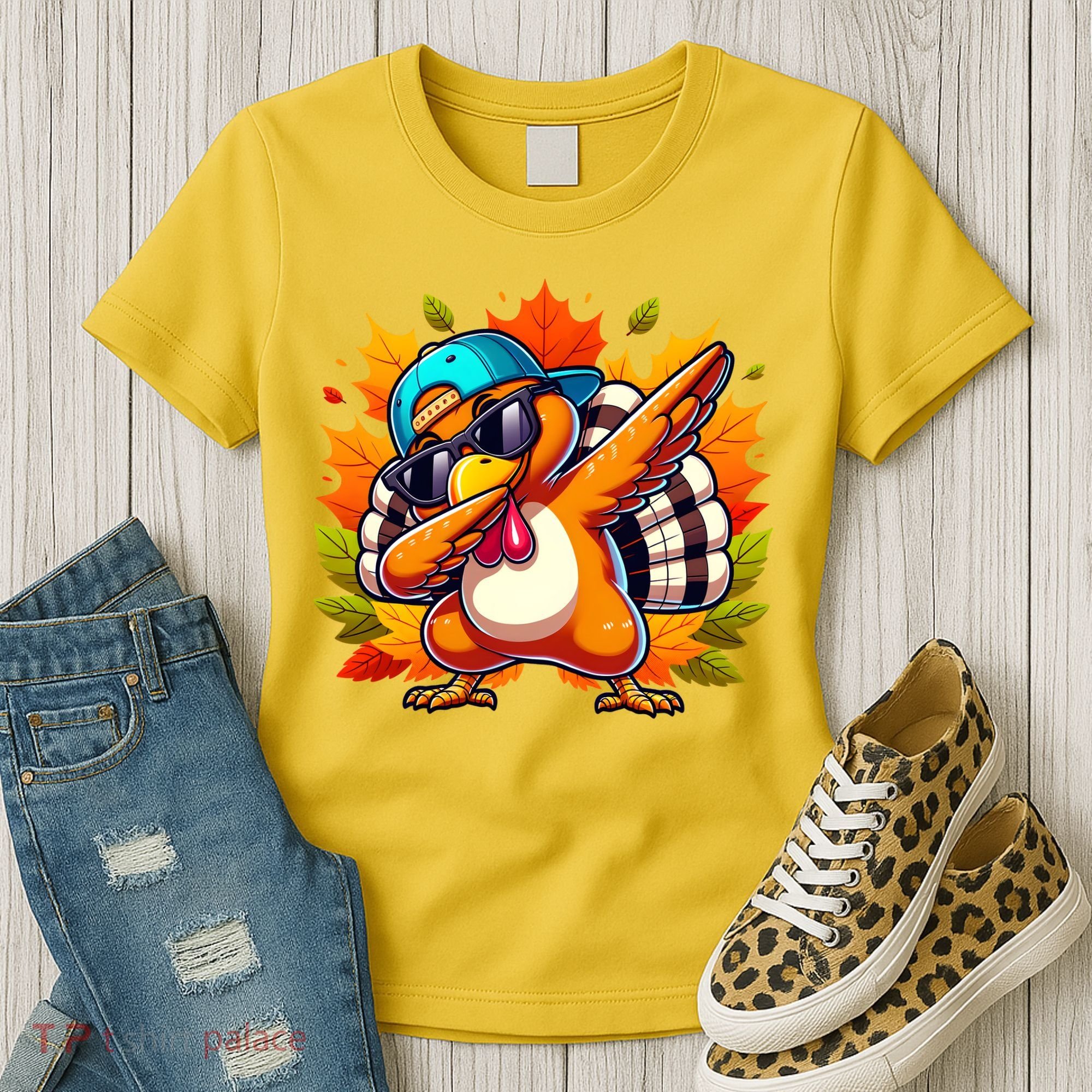 Cute Dabbing Thanksgiving Turkey Fall Vibes Women's T-Shirt