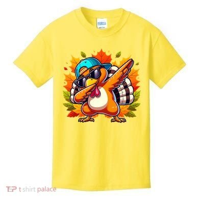 Cute Dabbing Thanksgiving Turkey Fall Vibes Kids T-Shirt